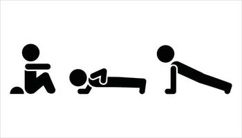 Workout Exercise Icon Set Push Up, Sit Up, and Plank for Fitness and Training Design vector