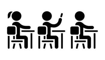 Classroom Student Icon Set Flat of Kids Sitting at Desks in School Learning Environment vector