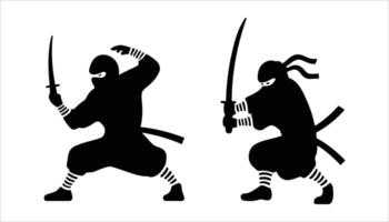 Ninja Silhouette with Samurai Sword in Action Pose vector
