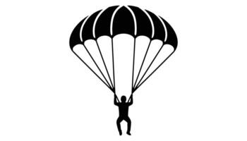 Parachute Icon Person Skydiving with Open Canopy Silhouette for Air Drop or Adventure Concept vector