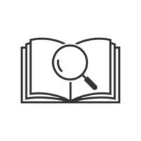 Outline book and magnifier search icon isolated. vector