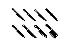 Set of 8 Kitchen Knife Icons Flat Design Chef Tools and Culinary Symbols for UI Web App Logo and Stock Use on White Background vector