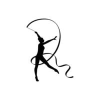 Rhythmic Gymnast Silhouette Young Female Dancer Performing Ribbon Routine with Split Leap Isolated on White Background vector