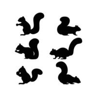 Black Squirrel Silhouette Set Featuring Sitting Running Jumping and Standing Poses for Logos Cut Files and Printable Designs on White Background vector