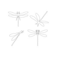 Elegant Dragonfly One Line Drawing Set Minimalist Outline Icons for Logos and Nature Themes on White Background vector