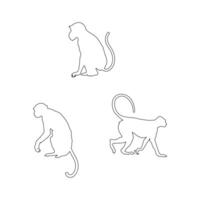 Outline Style Monkey Collection with Hand Drawn Bat Illustration Set Isolated on White Background vector