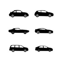 Modern Car Silhouette Set Collection of Black Vehicle Icons and Shapes for Automotive Design and Transport Concepts on White Background vector