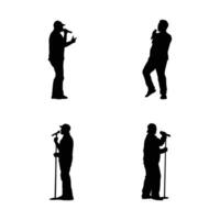 Expressive Male Singer Silhouette Set Collection of Vocal Performers in Dynamic Poses and Gestures on White Background vector