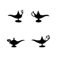 Aladdin s Magic Lamp Silhouette set Simple Black Genie Lamp Icon for Fantasy and Fairytale Design Themes vector