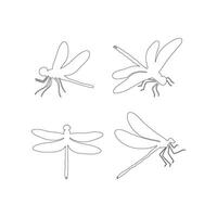 Minimalist Dragonfly Continuous Line Drawing Icon Set Elegant Outline Collection for Logos and Nature Inspired Designs on White Background vector