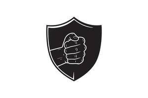 Strong Hand Fist Inside Security Shield - Bold Fist Shield Monochrome Graphic vector