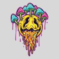 Colorful Psychedelic Smiling Face Embellished With Mushrooms and Dripping Elements vector