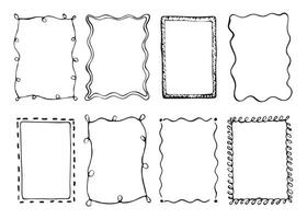 Doodle Hand Drawn Frame or Border Set with wavy and Dotted Lines, Monograms, ribbon. Coquette retro Style. Trendy Vintage Whimsical Borders for Wedding Invitations, Birthday Card, Prints. Modern Set. vector