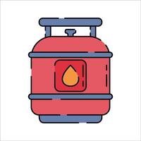 Gas Cylinder Flat design style, red gas container with drop icon, symbolizing LPG or fuel gas, useful for cooking, energy graphics, and industrial safety visuals. vector