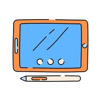 Tablet Doodle style, tablet device with stylus, great for mobile tech illustrations, digital work visuals, and modern interfaces. vector