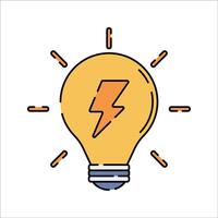 Light Bulb Flat design style, classic bulb with lightning symbol, symbolizing electricity and innovation, perfect for energy ideas, tech icons, and bright solution visuals. vector