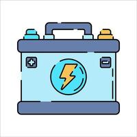 Battery Flat design style, automotive battery with lightning icon, symbolizing power storage, suitable for electricity designs, mechanics, or energy backup graphics. vector