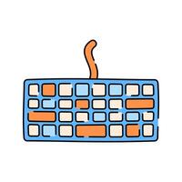 Keyboard Doodle style, full-size keyboard with cord, useful for computer hardware designs, UI kits, and tech infographics. vector