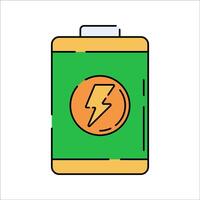 Rechargeable Battery Flat design style, green cylindrical battery with lightning, representing portable power, fits mobile energy, tech visuals, and battery backup themes. vector