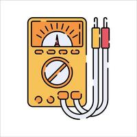 Multimeter Flat design style, analog measuring tool with cables, used for measuring voltage and resistance, ideal for electrical engineering visuals and power system designs. vector