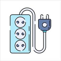 Power Strip Flat design style, three-socket power extension with plug, symbolizing electricity distribution, ideal for device safety visuals and electric flow icons. vector