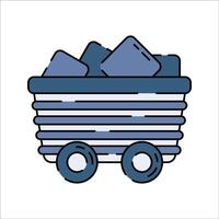 Coal Cart Flat design style, cart filled with coal, representing fossil fuel energy, perfect for energy infographics, industry icons, and mining illustrations. vector
