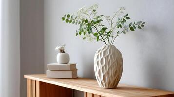 Ceramic vase on a wooden shelf modern home styling photo