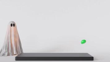 This presents a mesmerizing Halloween themed 3D animation featuring a podium designed for product display. The spooky elements enhance the mockup's creativity, setting an engaging atmosphere video