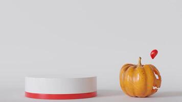 This creative animation showcases a Halloween-themed podium ideal for product display. A grinning pumpkin adds to the festive atmosphere, emphasizing seasonal aesthetics video