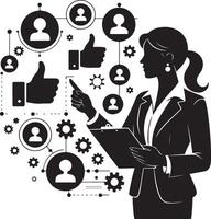 HR Manager Silhouette with Teamwork and Communication Icons vector
