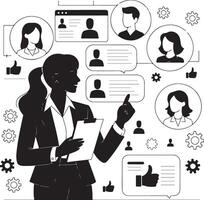 Silhouette of HR Manager with Professional Communication Elements vector