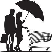 Silhouette Design of Couple Shopping with Unique Cart vector