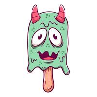 Cartoon ice cream monster with horns and a mouth that is open vector