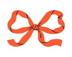 Playful red ribbon bow isolated on transparent background. vector