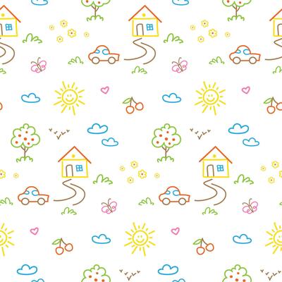 Seamless pattern with colorful doodle kid drawing