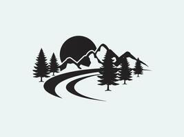 highway mountain with sun and trees park view art vector