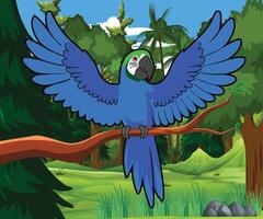 Blue Parrot Perched on a Tree Branch in Nature illustration art vector
