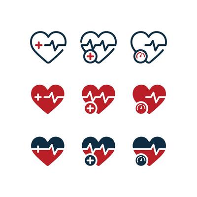 heart beat shape with cross health icons