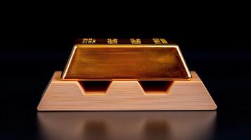 A gleaming gold bar resting on a sleek surface, highlighting its value and luxury appeal photo