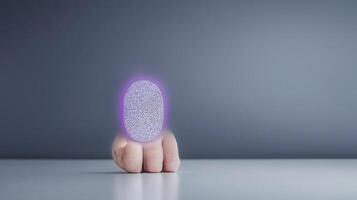 A hand holding a glowing, textured oval object against a minimalist gray background photo