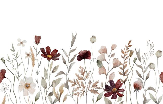 Delicate Pressed Flower Seamless Border