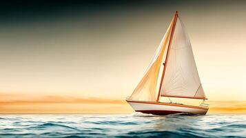 A serene sailboat gliding across calm waters during sunset, with vibrant colors in the sky photo