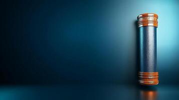 A sleek, modern cylindrical container stands against a gradient blue background, showcasing elegance photo