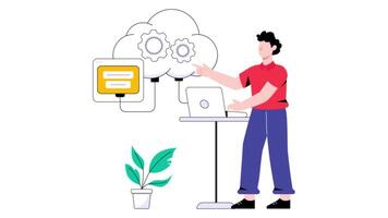 Cloud computing service 2D Flat Animation. video