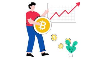 Bitcoin Growth 2D Flat Animation. video