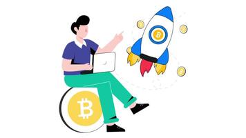 Bitcoin Startup 2D Flat Animation. video