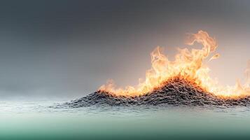 A surreal scene depicting flames rising from a textured surface, creating a dramatic contrast photo