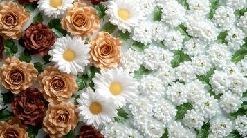 A vibrant arrangement of artificial flowers in various colors, showcasing roses and daisies photo