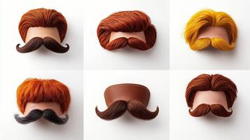 A variety of unique and colorful mustache styles displayed on a white background for creative use photo
