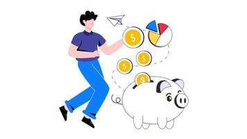 Piggy saving 2D Flat Animation. video